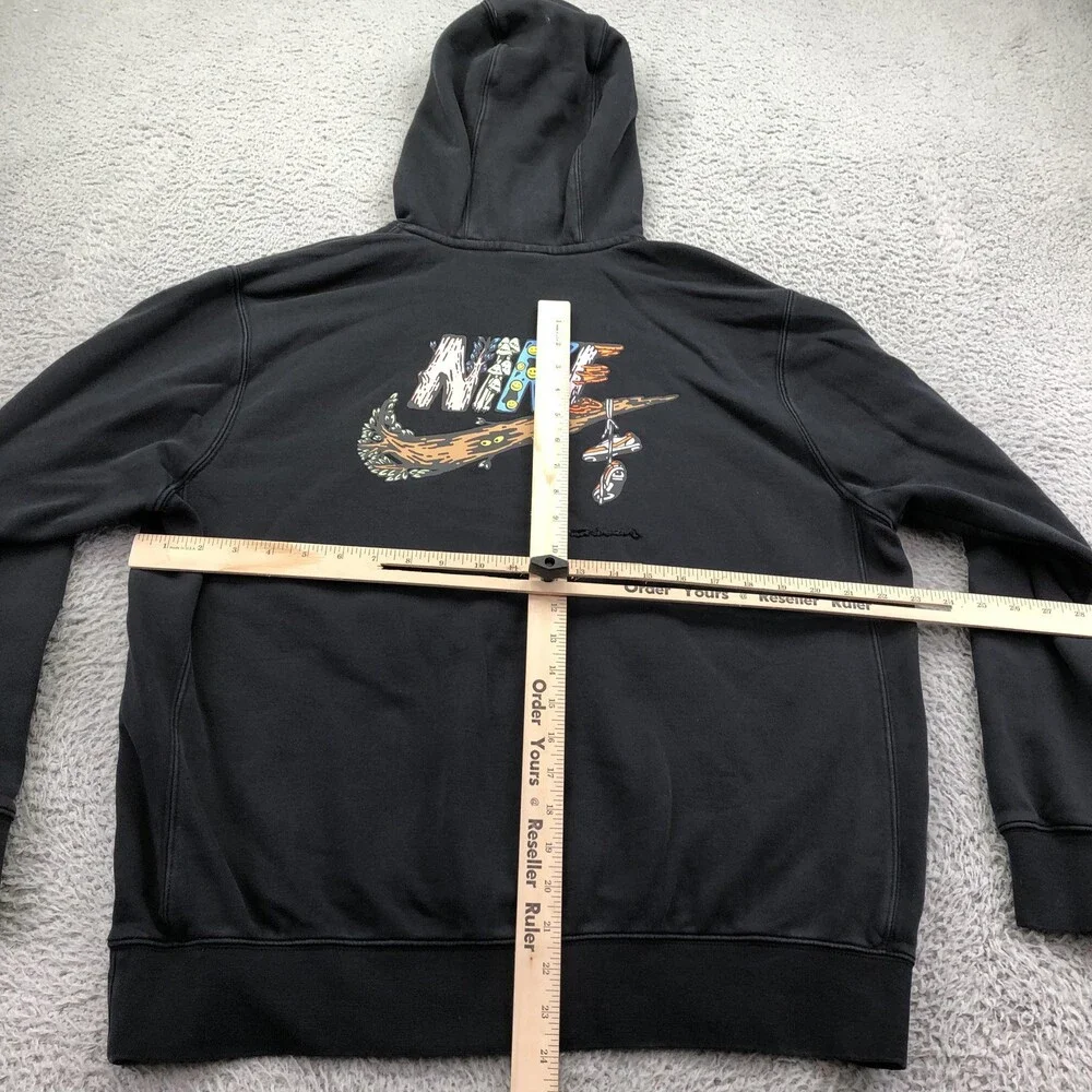Nike Hoodie Mens Large Black Pullover Fleece Sweatshirt Smiley Logo Back Graphic